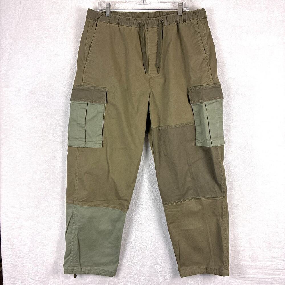 VTG Gap Pants Mens L Green Patchwork Cargo Drawstring Baggy Paratrooper Military